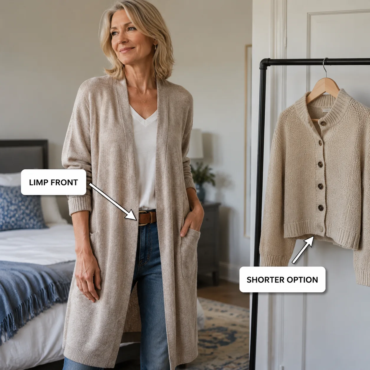 Create a premium educational fashion photograph designed for a modern lifestyle article. SUBJECT: realistic woman over 5